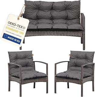 Gartenkissen Set 3-teilig, Gartenmöbel Polster Set für Rattanmöbel, Bankauflage + 2 Stuhlkissen, Sitzpolster Gartensofa und Gartenstuhl, wasserabweisend Outdoor (dunkelgrau)