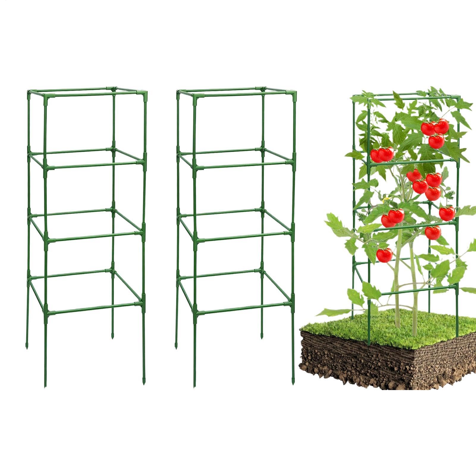 Entutorado para Tomates Soporte Cuadrado Ajustable en Altura de 3 Piezas | Tutor de Plantas Resistente para Judías Pepinos Verduras Rosas Peonías Macetas Bancal Elevado Jardín Patio Césped