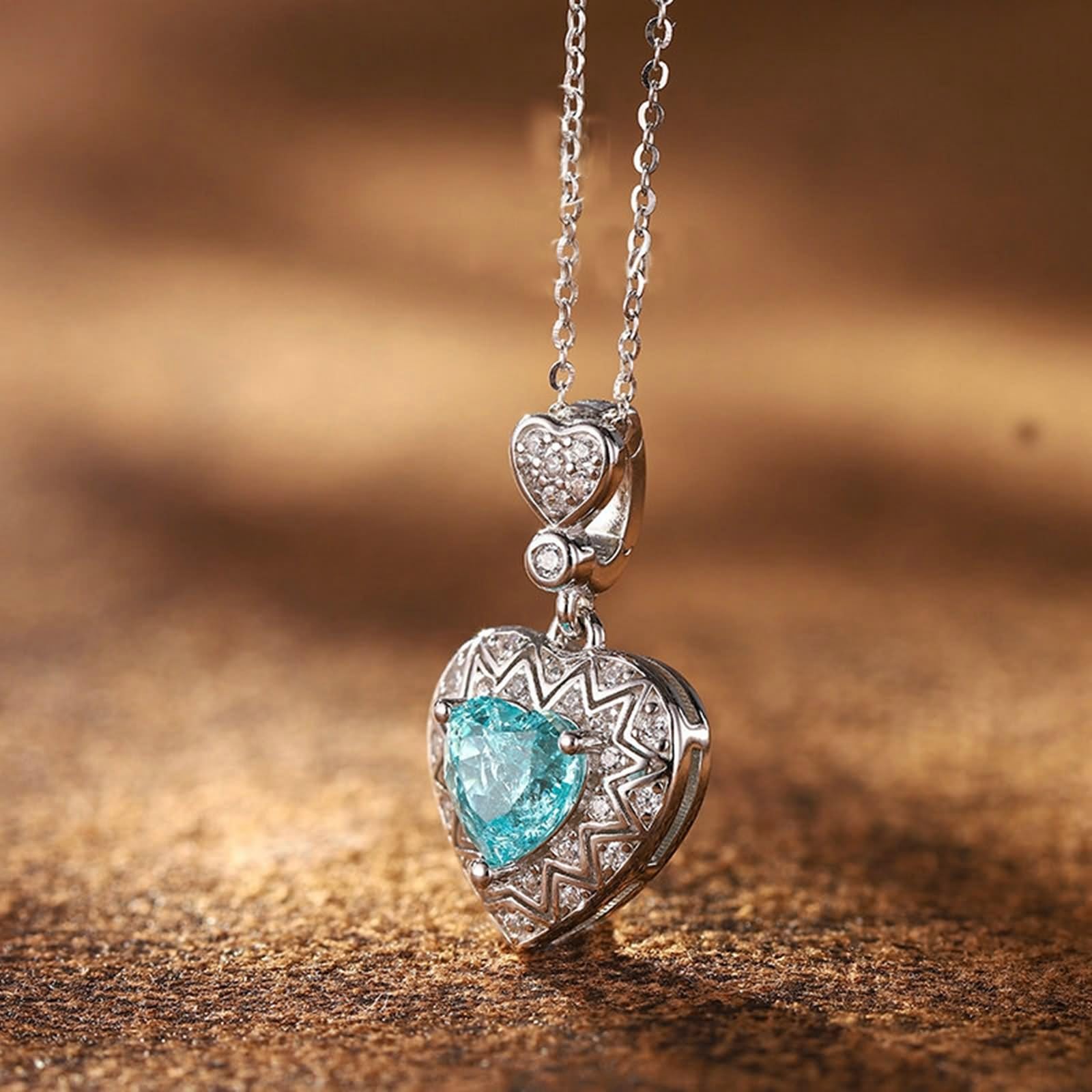 Łańcuszek z zawieszką długi, damski naszyjnik Chunky serce z 1,4 ct wykonanym laboratoryjnie turmalinem Paraiba i moissanit białe złoto