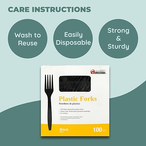 Miniatura 4 de Tenedores desechables de plástico negro, cubiertos de plástico utensilios para fiestas, picnics, oficina, hogar y escuela, 100 unidades