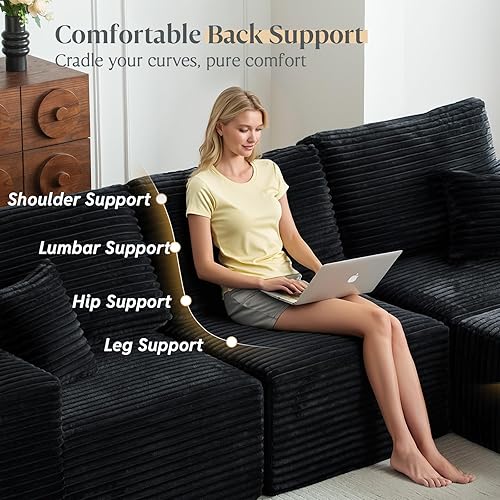 Miniatura 6 de Sofá modular de 108 pulgadas con asientos profundos, sofá de espuma en forma de L con diván y otomana móvil, sofás seccionales para sala de estar,