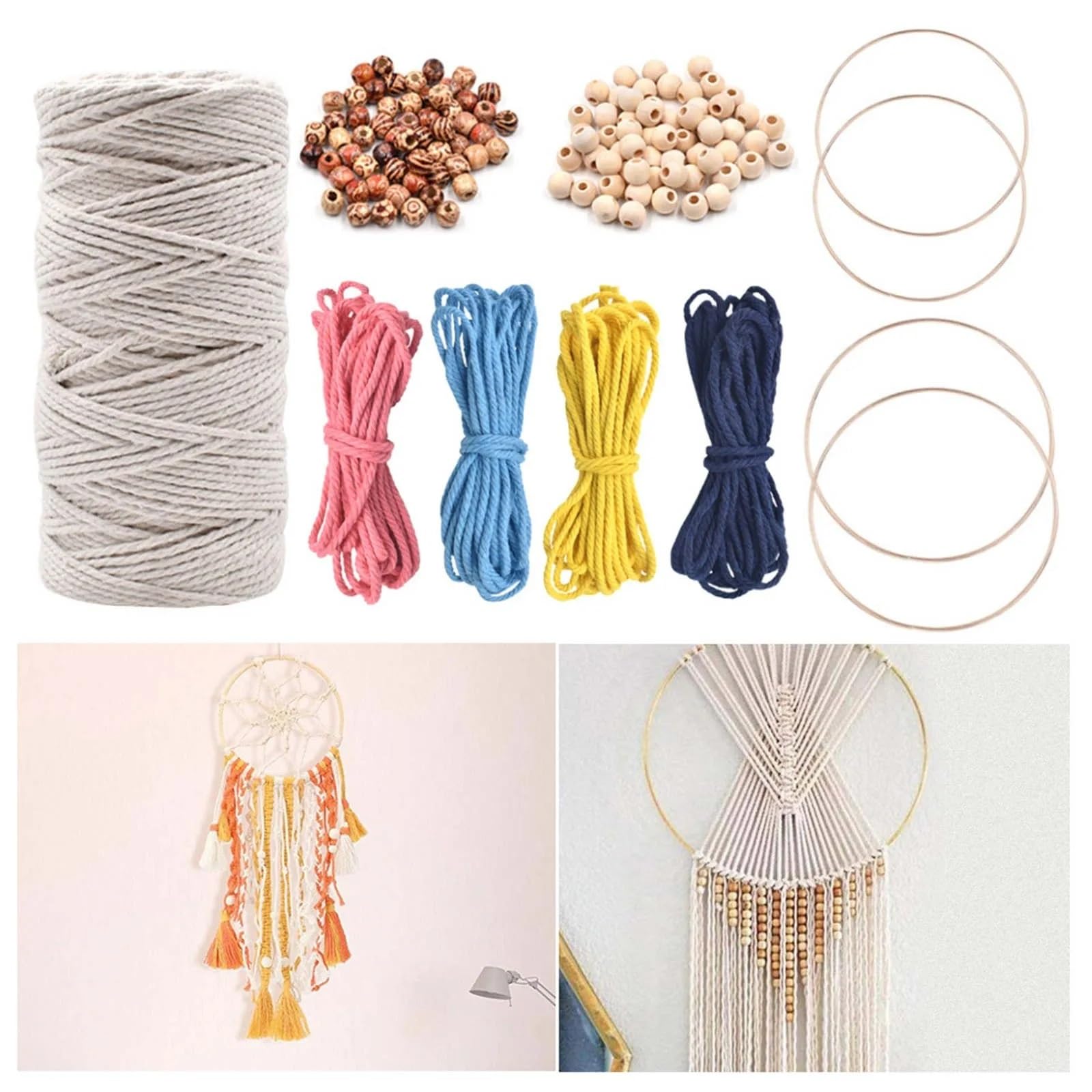 DIY-Makramee-Strickset DIY-Makramee-Sets for Erwachsene und Anfänger, Makramee-Kordel, Holz-Traumfänger-Sets, erstellen Sie Dekorationen Für Die Heimdekoration