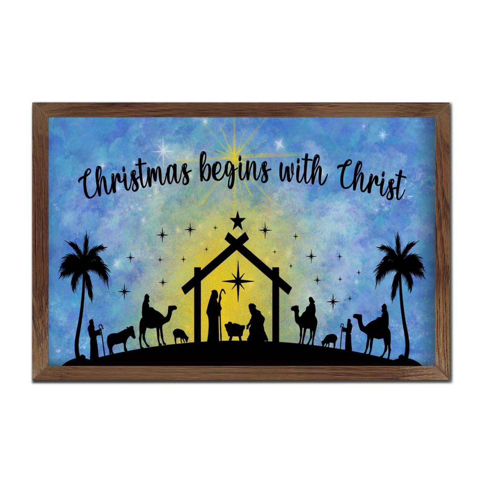 Cadeau religieux pour chambre chrétienne et panneau bois Noël