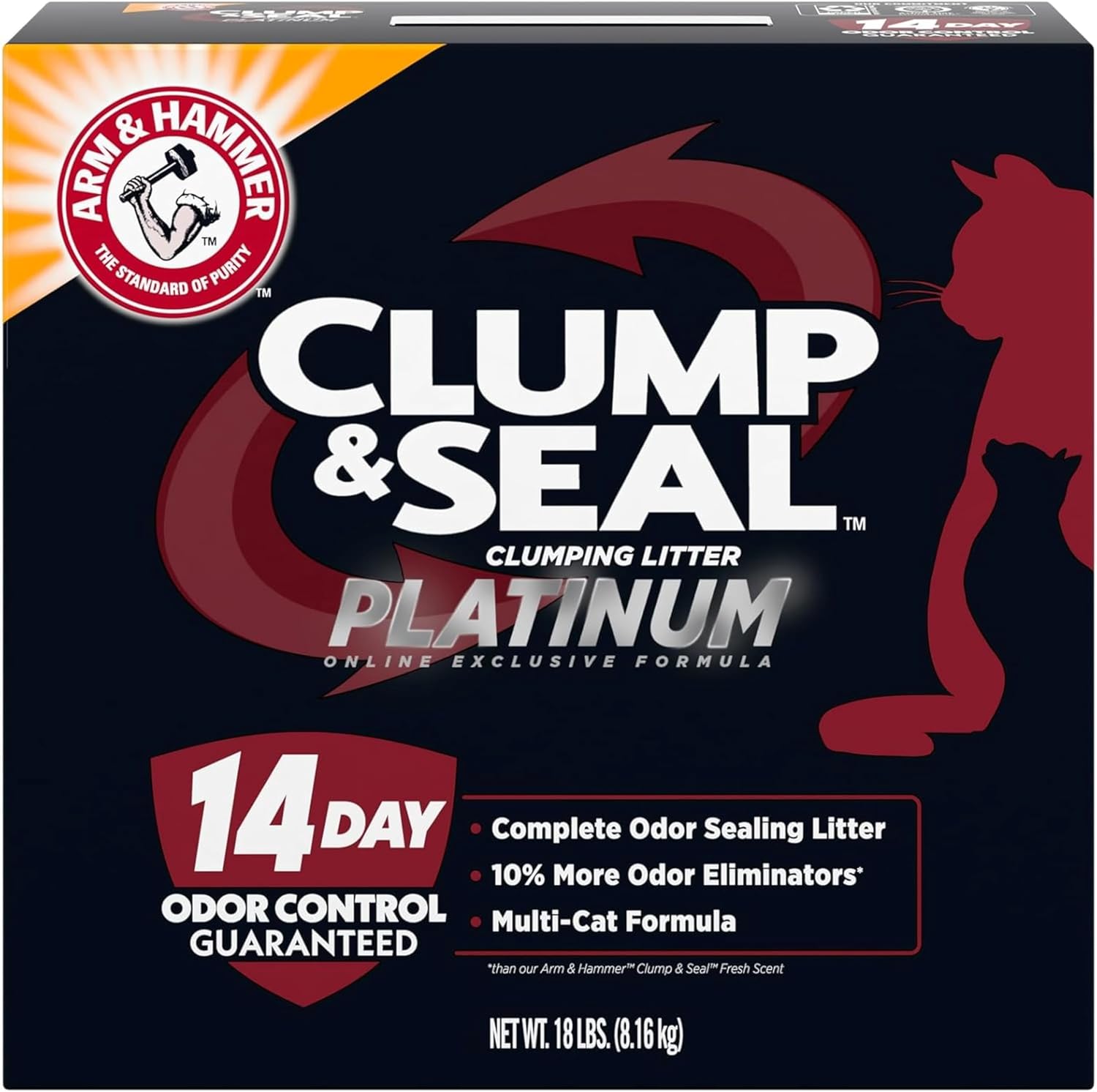 ARM & HAMMER Clump & Seal Platinum Cat Litter, Multi-Cat, 14-Day Odor Control, Rock-Hard Clumps, 18 lbs – Powerful Odor Eliminator with Baking Soda Clumping Cat Litter 18 lbs