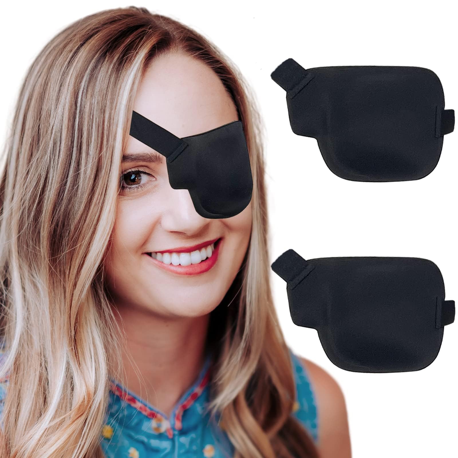 Eye Patches for Adults and Kids, 2 Pcs 3D Eye Patch Black Adjustable Medical Eyepatch for Lazy Eye Amblyopia Strabismus and After Surgery (Left Eye - Black, 1 Count (Pack of 2))