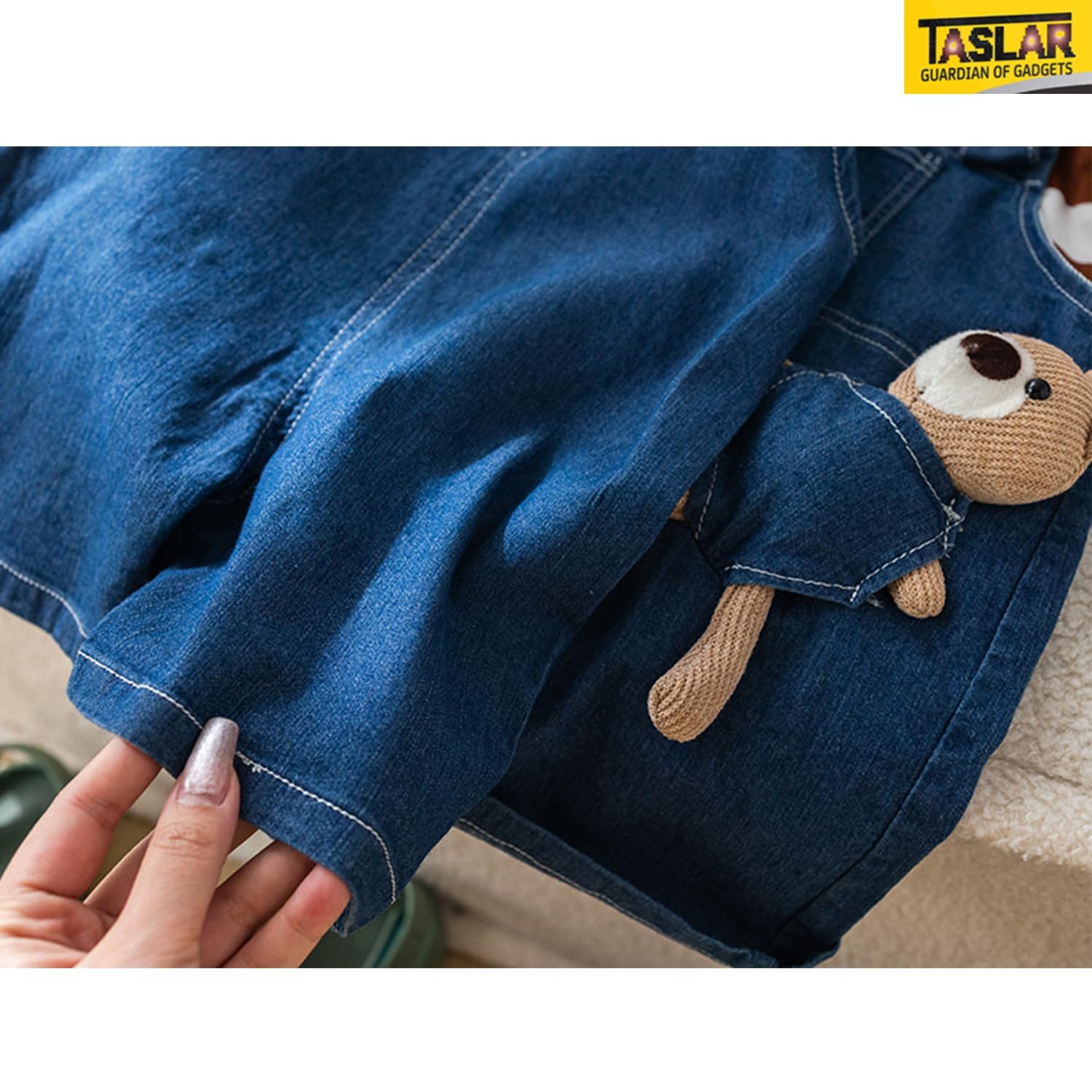 TASLAR Baby Kids T-shirt With Denim Dungaree Outfits Cute Cartoon Print Short Sleeve Two-Piece Bodysuit Jumpsuit Pants Sets with Cute Toy 4