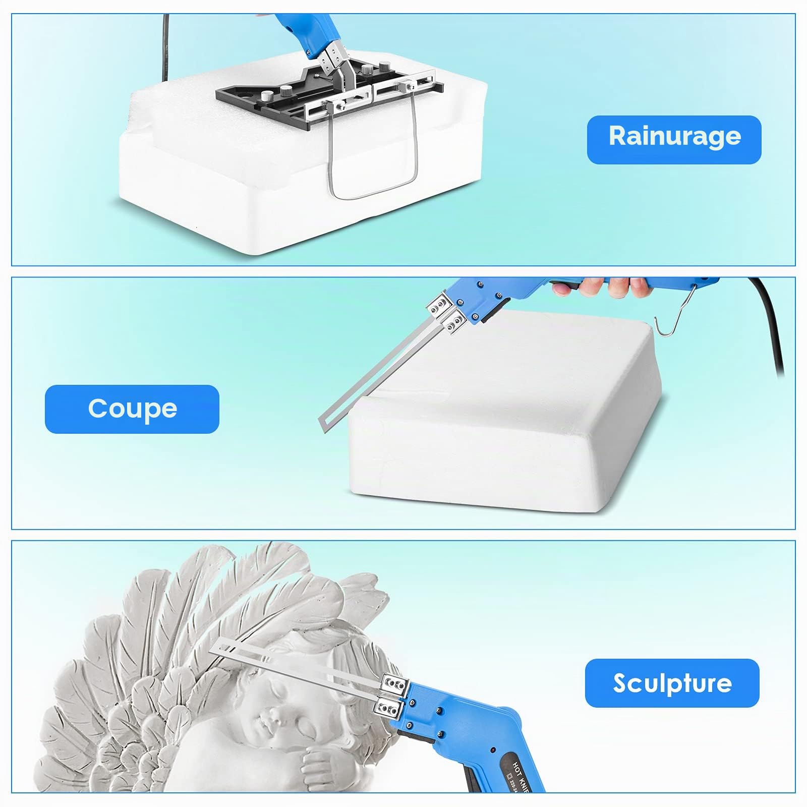 500°C Coupe Polystyrène électrique, 150W Couteau Thermique pour Polystyrène Sculpture En Mousse Couteau Chaud électrique avec Lames et Accessoires 220V