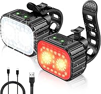 Cuvccn Super Bright Rechargeable Bike Lights Set: 8+12 Modes, IPX6 Waterproof, 58Hrs Battery, Front Rear Lights for Night Cycling Safety