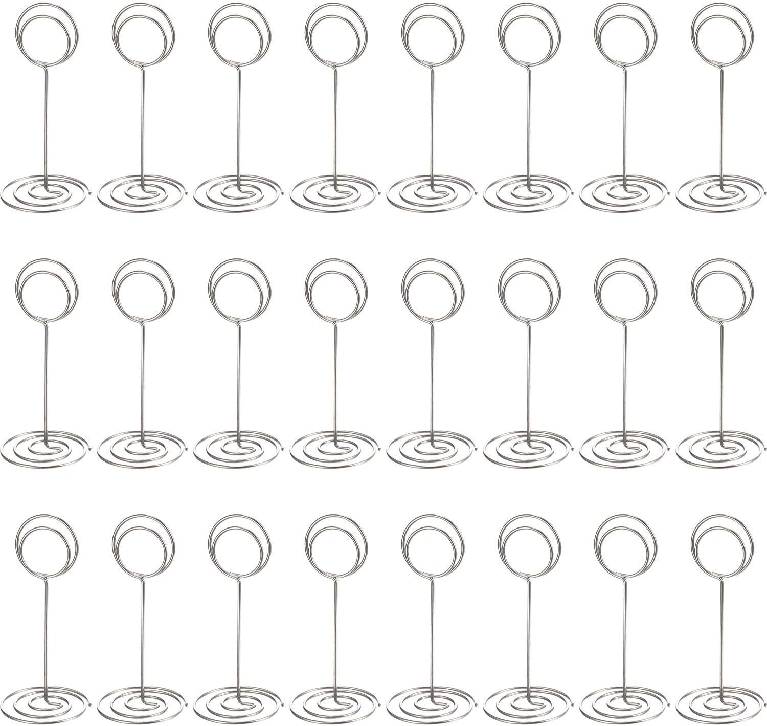 24 Pieces 3.35 Inch Table Number Holder Place Card Photo Holder Picture Name Menu Clips Memo Cards Stand for Wedding Reception Anniversary Birthday Party Centerpieces (Silver)