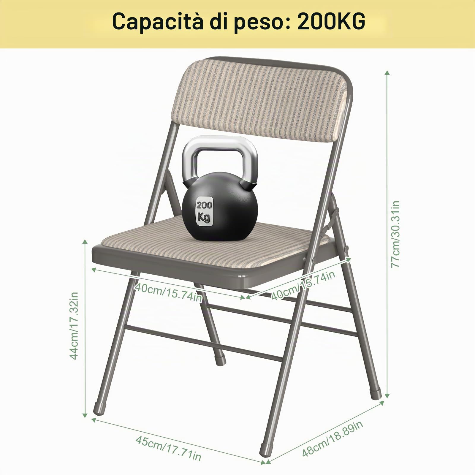 Set 2 Sedie Pieghevoli Salvaspazio con Imbottitura per Interno ed Esterno | Sedia Pieghevole a Righe Impilabile in Acciaio per Casa Ufficio campeggio Festa ed Eventi, Dotato di Tappetino Antiscivolo