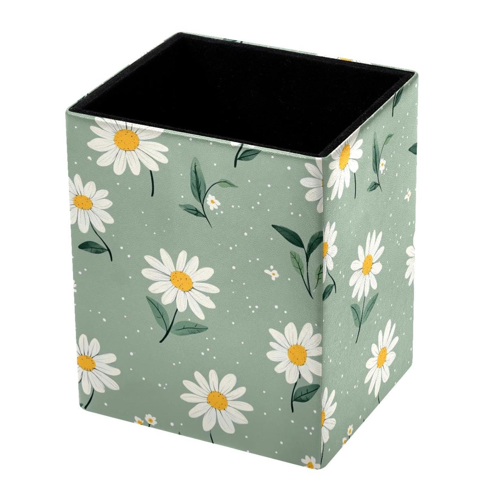 VAPOKF Pencil Holders for Desk, Daisy Printed Pen Holders Pen Pot Makeup Brushes Storage Desktop Stationery Supplies Organiser for Home Office