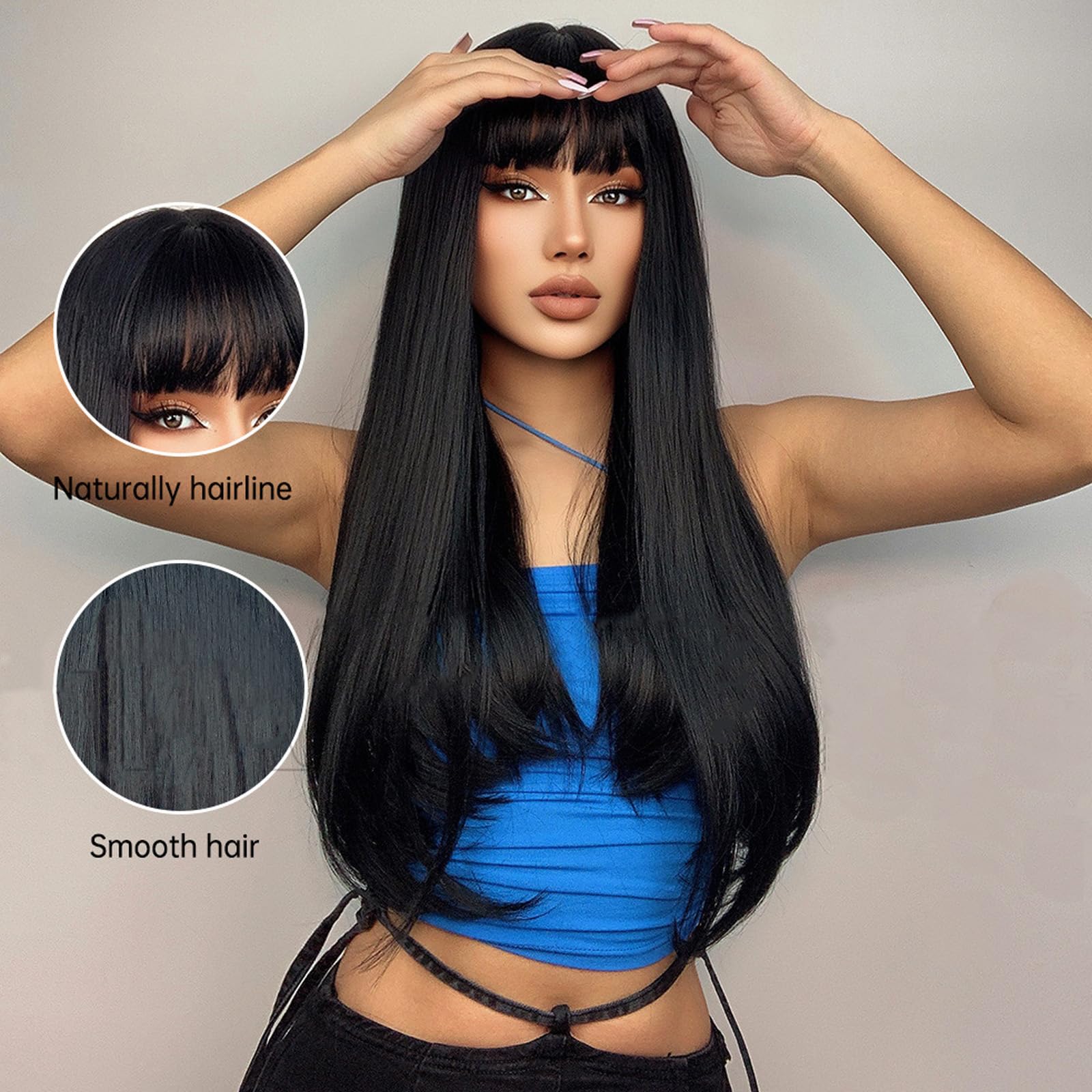 Qi Liu Hai Long Straight Black Wig - Halloween Wig With High Aesthetic Value, Suitable for Parties/Dances/Festivals - Image 3