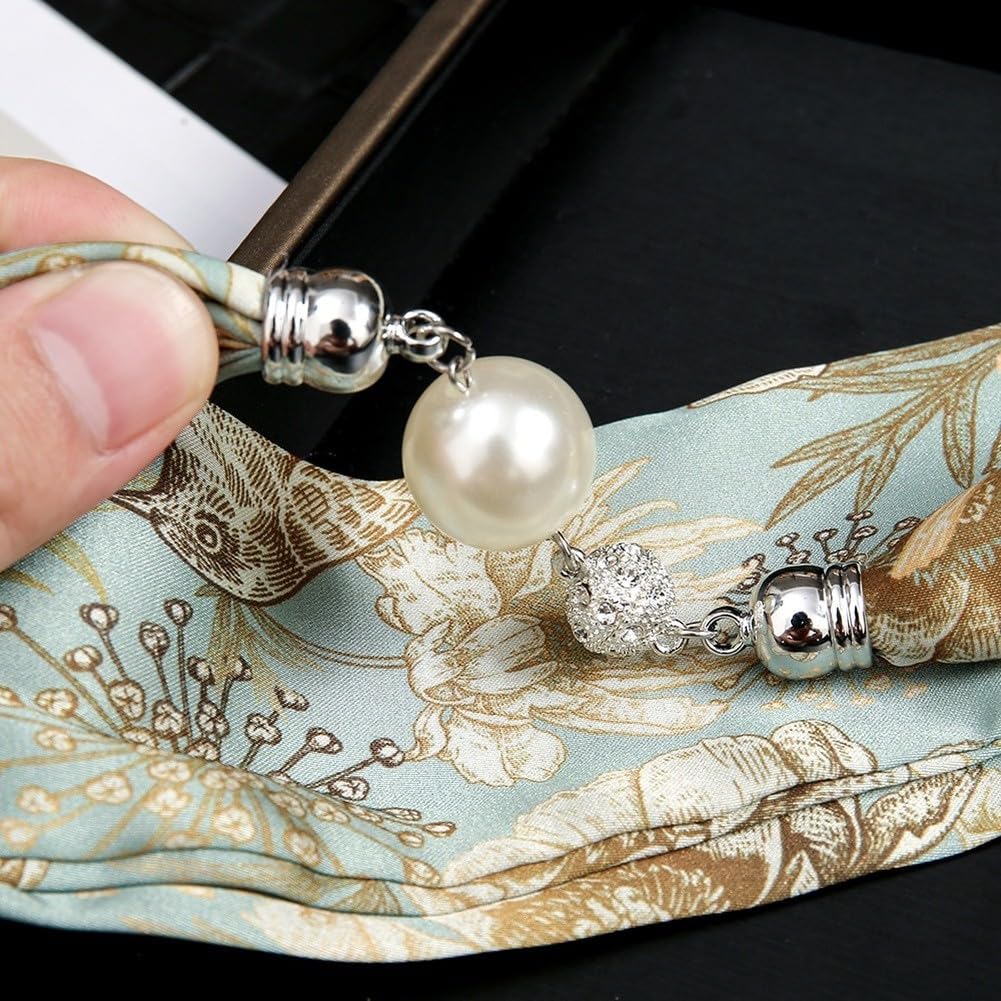Elegante Schal-Halskette mit Magnetverschluss und Retro-Blumendruck für Frauen, funkelnde Details, weicher simulierter Seidenstoff für Hals oder Haarakzent