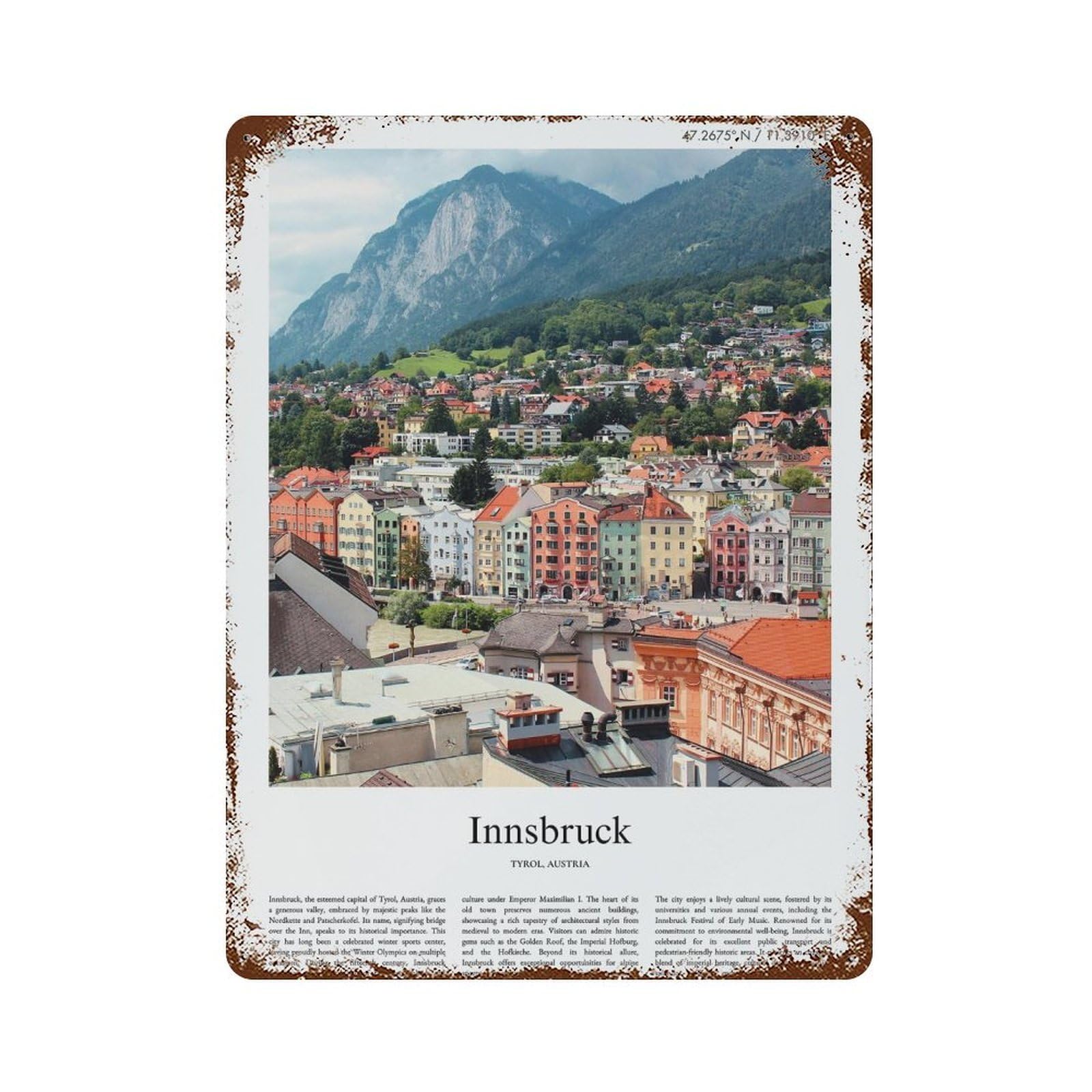 xiaoxiaoshen Innsbruck Tyrol, Austria City Scenery Wall Decor Art Metal Tin Poster Modern Home Decor Art Home Bar Shop Decorations Vintage Sign 40x30cm