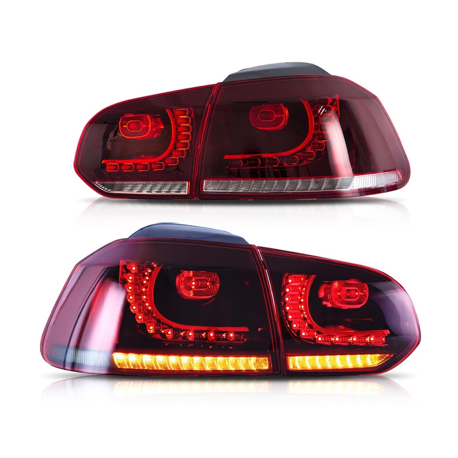 Car Styling Compatible With VW Golf 6 Tail Lights 2009-2012 Golf6 R20 LED Tail Lamp LED DRL Dynami Signal Brake Reverse Auto Accessories(Red A pair)