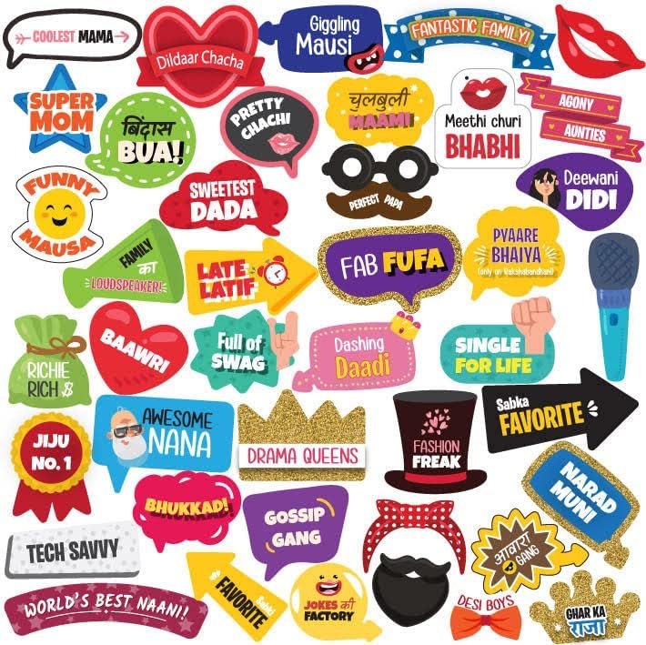 Crackles All Occasion Indian Photo Booth Props - Baby Shower & Wedding Props (42 Pieces)