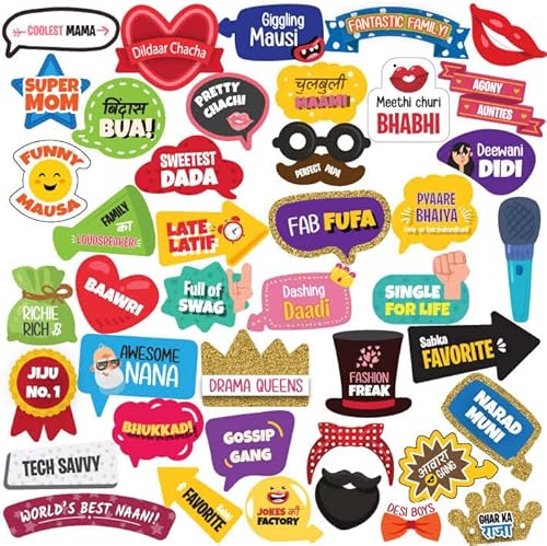 All Occasion Indian Family Relatives Photo Booth Props for Party,