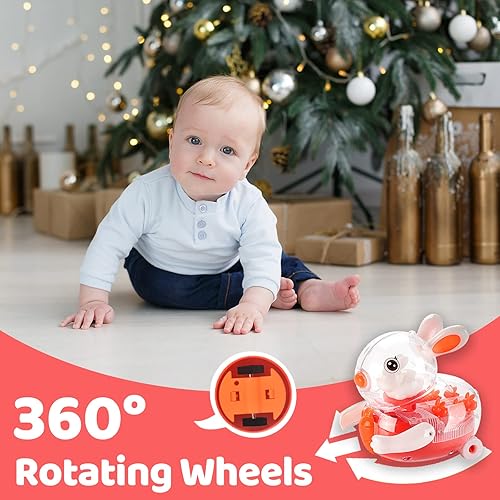 Miniatura 5 de Juguetes musicales para bebés, juguete para gatear con sonido iluminado para niños de 6 a 12 meses, conejo caminante automático para evitar