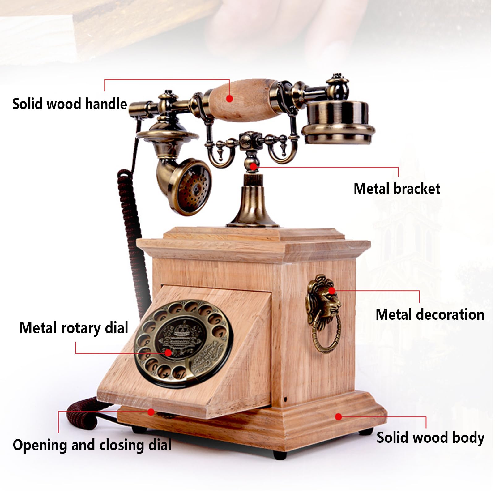 Telefono Fisso retrò con Filo E Tastierino Rotante, Classico Telefono da Scrivania Vintage Vecchio Stile per Casa/Ufficio/Hotel, Regalo Antico con Filo per Anziani