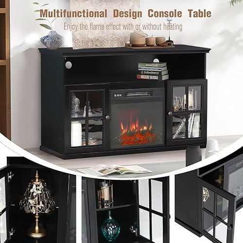 Miniatura 5 de MFSTUDIO Soporte de TV con chimenea eléctrica de granja para televisores de hasta 55 pulgadas, consola central de entretenimiento multimedia con