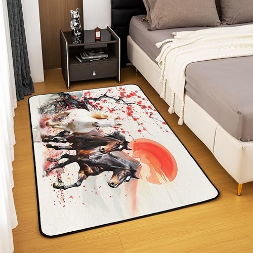 Miniatura 4 de Feelyou Alfombras para sala de estar de caballo, 5 x 7 pulgadas, para niños y niñas, estilo japonés, juego de alfombras decorativas de color naranja