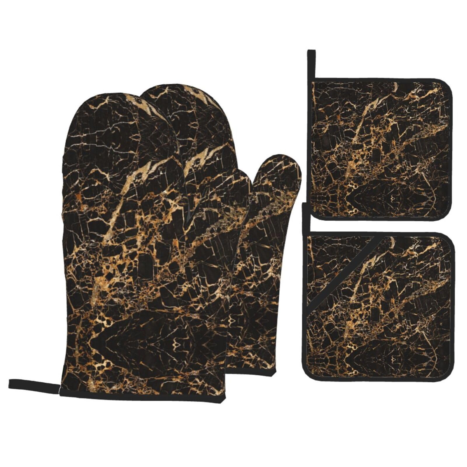 Gold marble Print Oven Microwaving Waterproof Kitchen Gloves for Baking Grilling Holiday Cooking