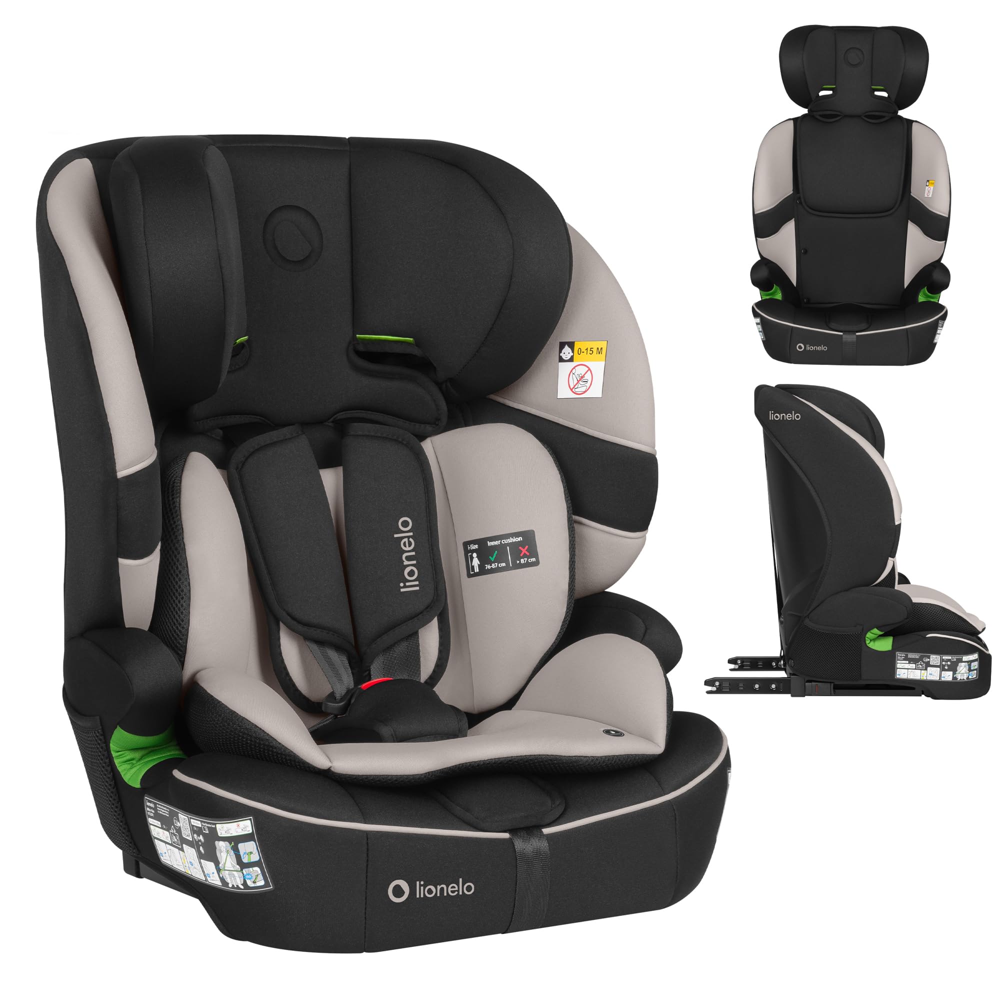 LIONELO Seggiolino Auto BILLY i-Size per Bambini 76–150 cm (15 mesi–12 anni) Installazione ISOFIX o cintura, Poggiatesta 10 Liveli, Protezione laterale, TopTether, Cinture a 5 punti, Ultima Norma R129