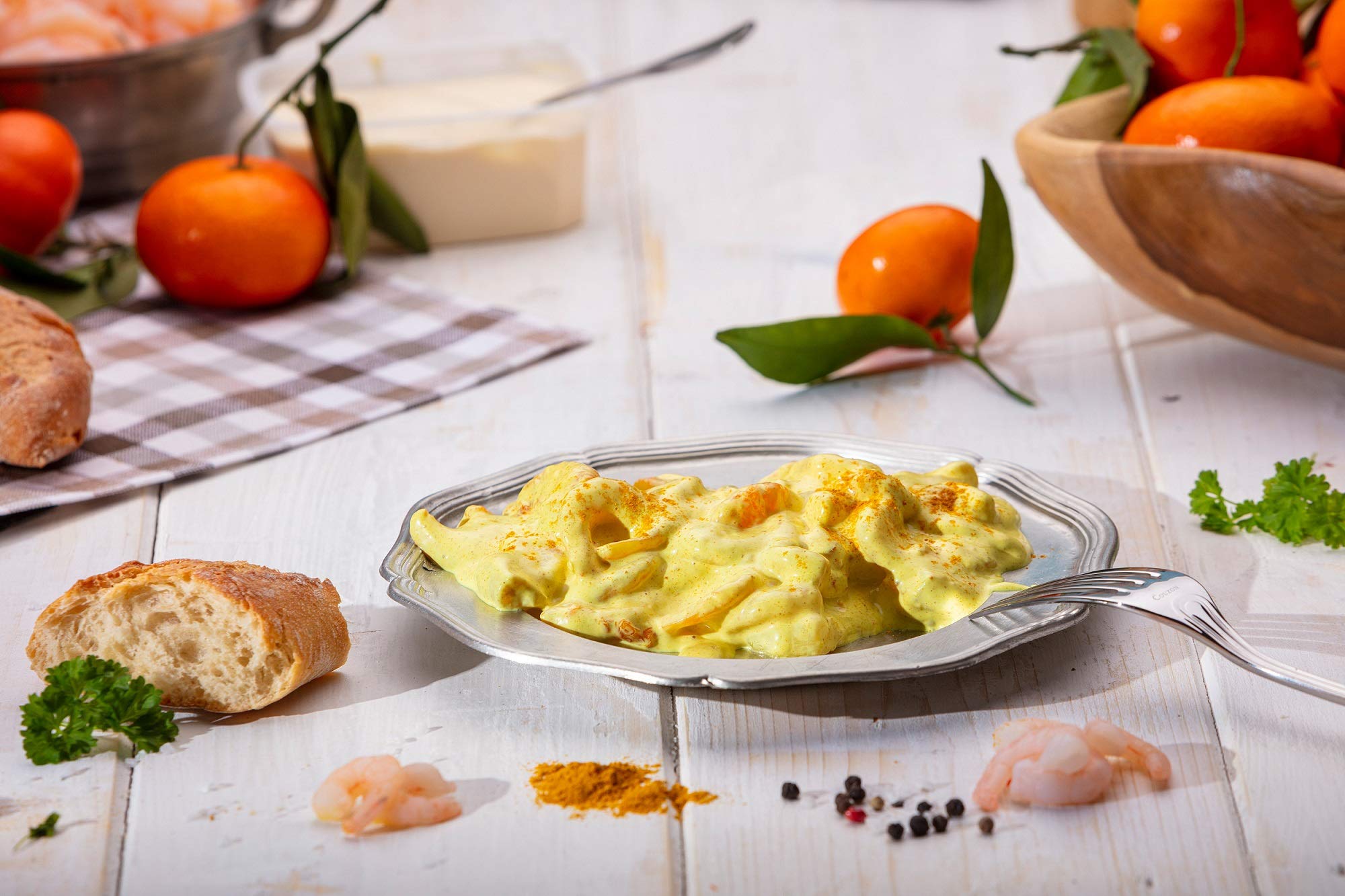 GreetFish Curry-Garnelensalat - in Handarbeit hergestellt -mit original indischem Curry und leckeren Mandarinen - 500 Gramm