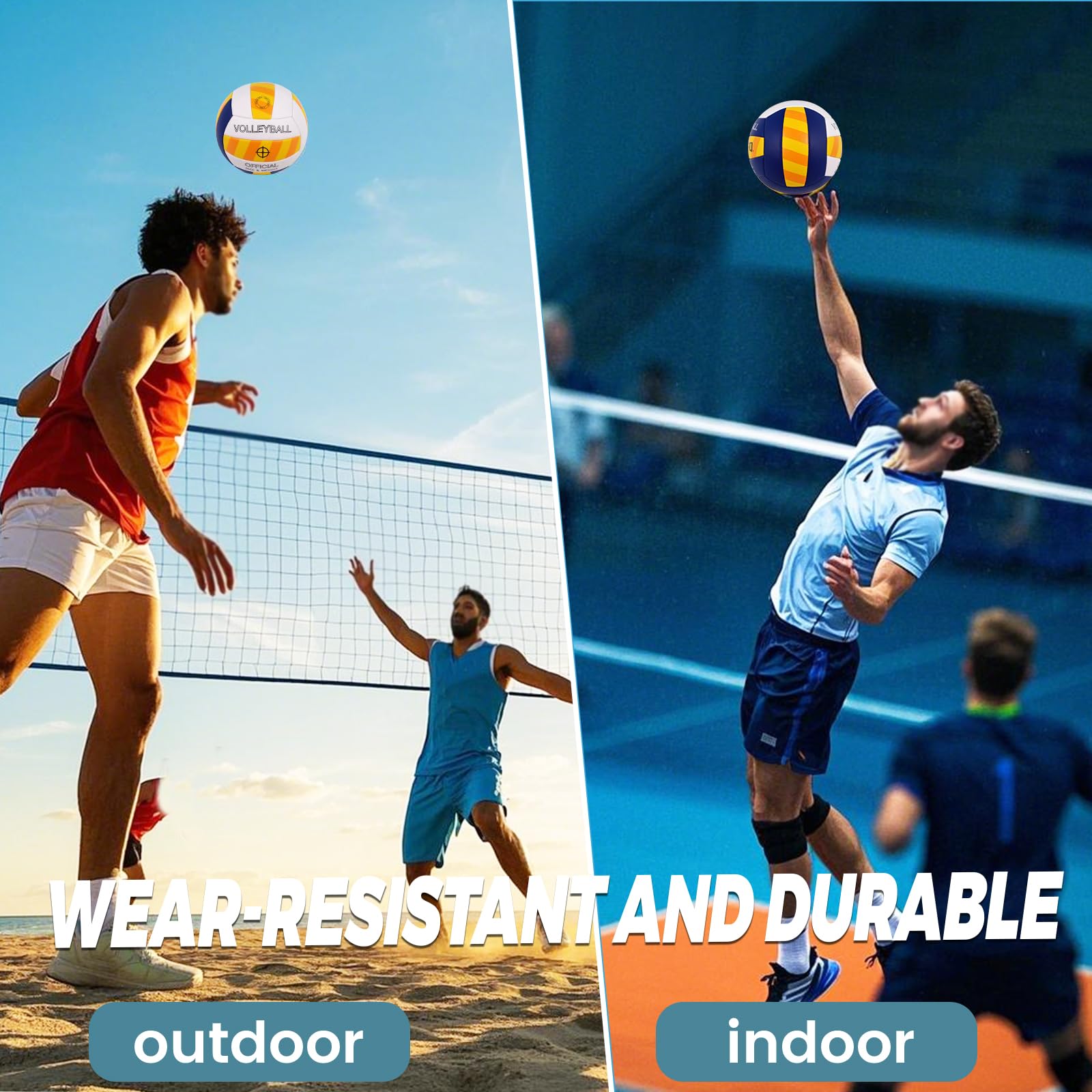 KUYOTQ Beachvolleyball - Strandvolleyball Offizielle Größe 5, mit Klassischen Streifen in Gelb, Blau & Weiß - Weiche 3mm Oberfläche für Indoor & Outdoor, Jugendliche und Erwachsene