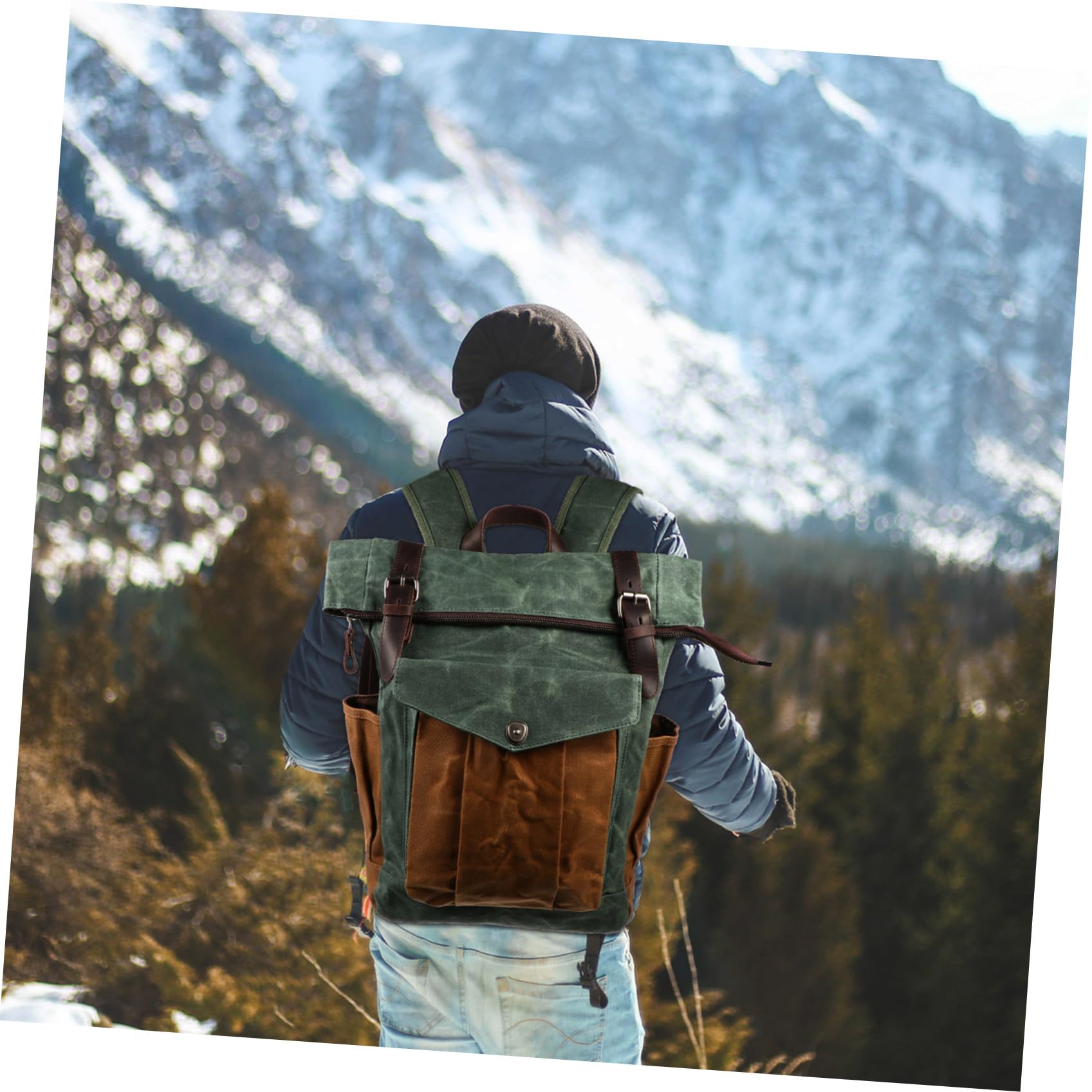 STOBOK 1pezzi Zaino da Campeggio in Tela Cerata e Olio per Trekking all Aperto e Viaggi per Laptop Tablet Libri e Altri Oggetti Essenziali