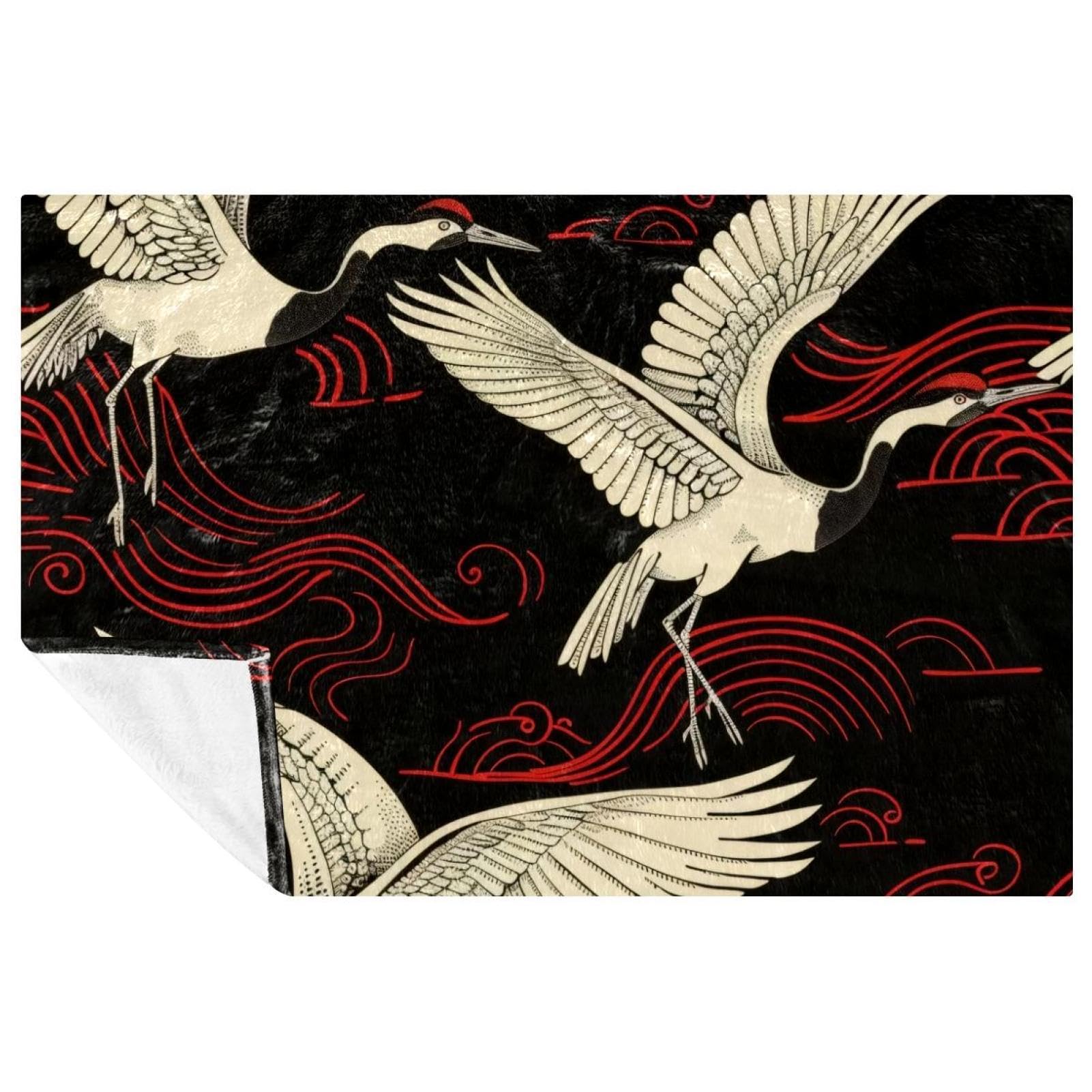Couverture douce et chaude motif vagues grues volantes 150x100 cm pour lit et canapé