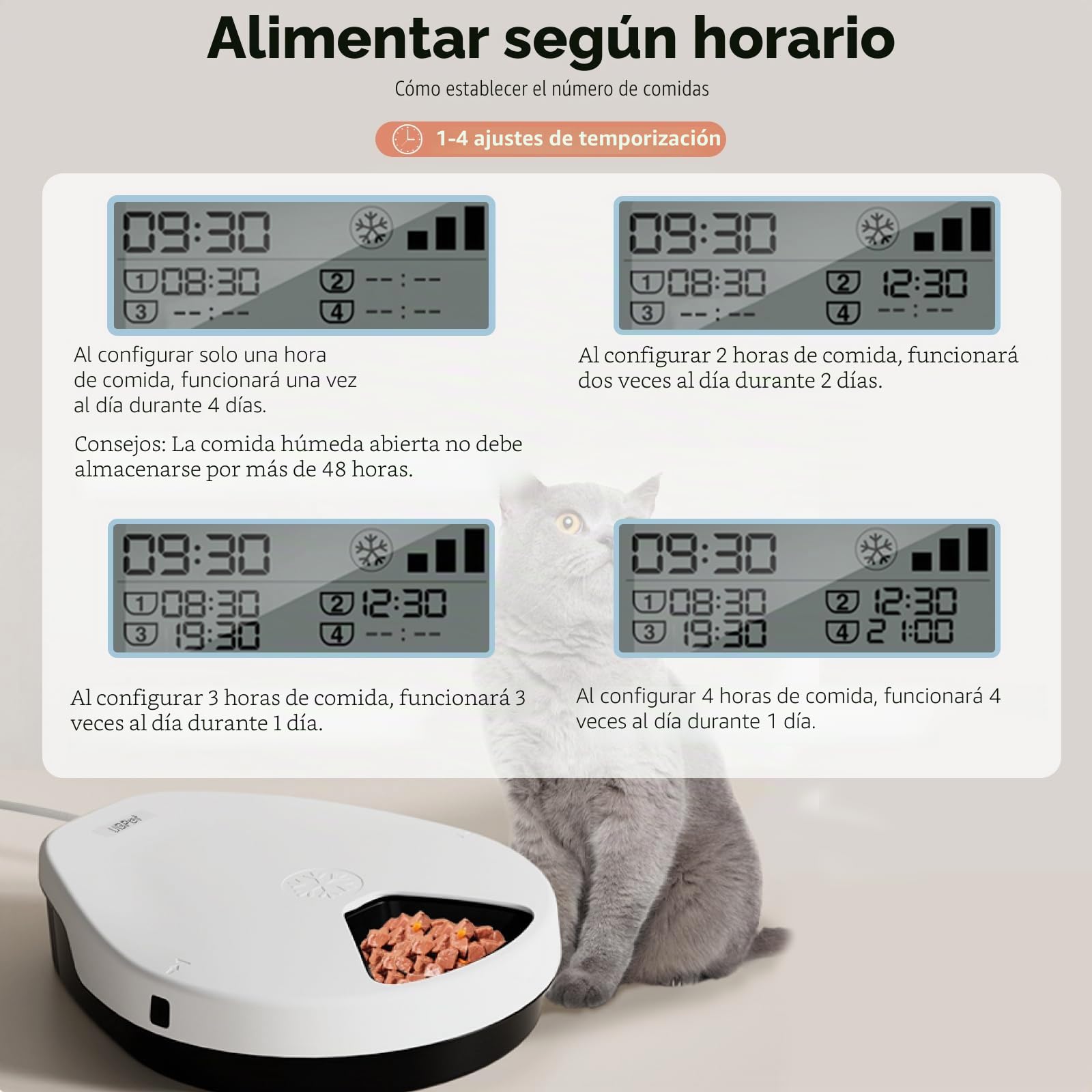 Comedero automático para gatos, comida húmeda con refrigeración, refrigeración por semiconductores, función de temporización, alimentador automático para gatos, comida húmeda para gatos, 5 comidas