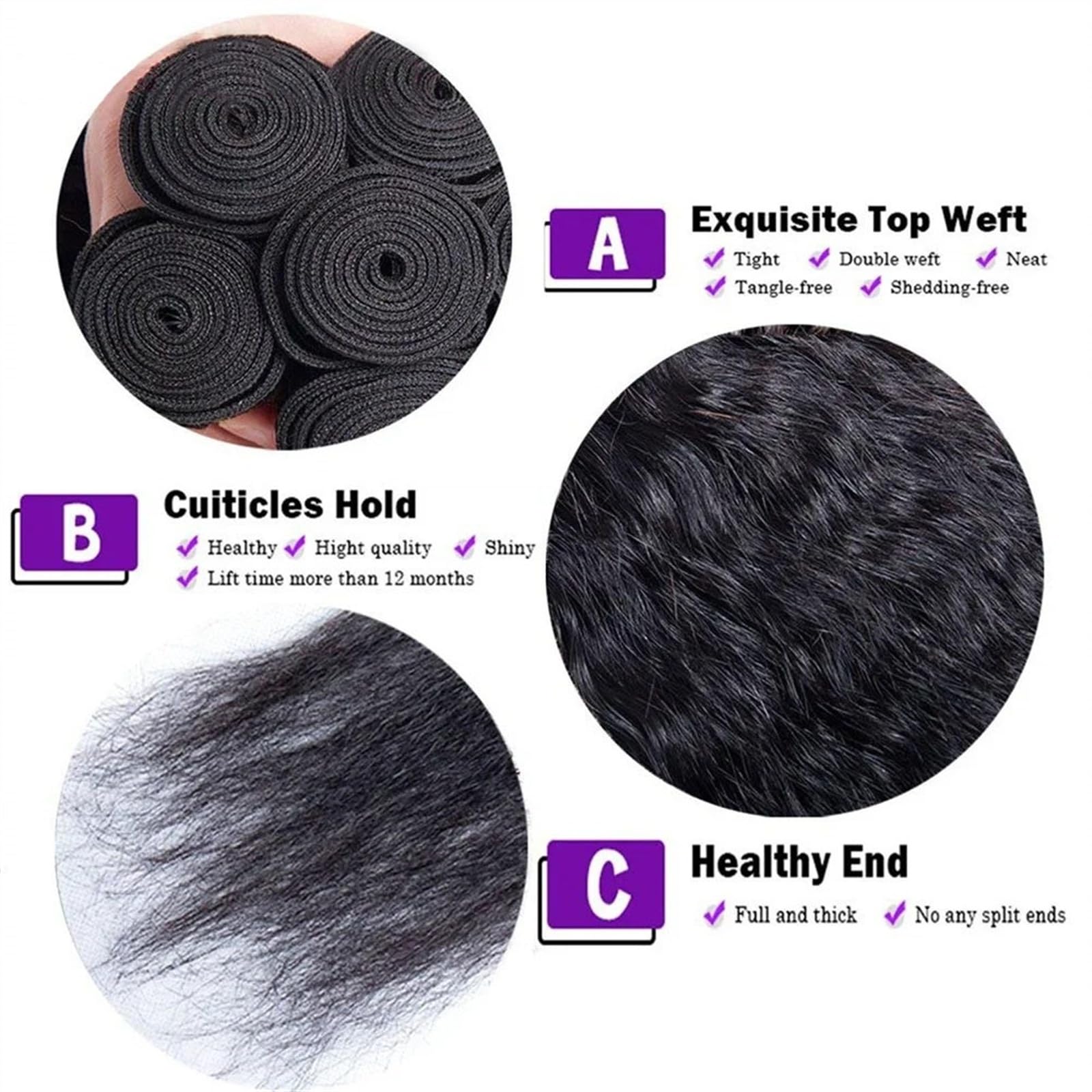Extensions de cheveux Lot de 1/3/4 mèches de cheveux humains crépus lisses Yaki, couleur naturelle, extension de cheveux brésiliens Remy Faisceaux de cheveux humains(36 36 36 36)