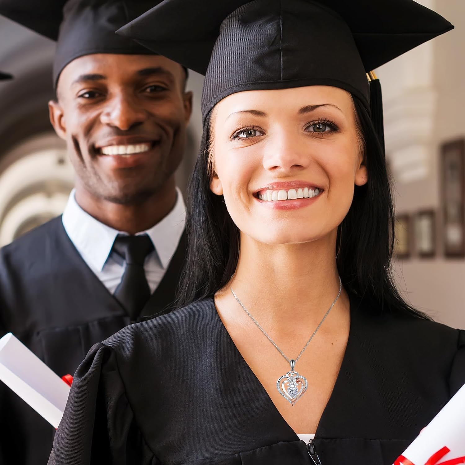 Wasee 925 Sterling Silver Graduation Necklace With Birthstone Class of 2026 Necklace for Women High School College Graduation Heart Pendant Jewelry for Her - Image 3