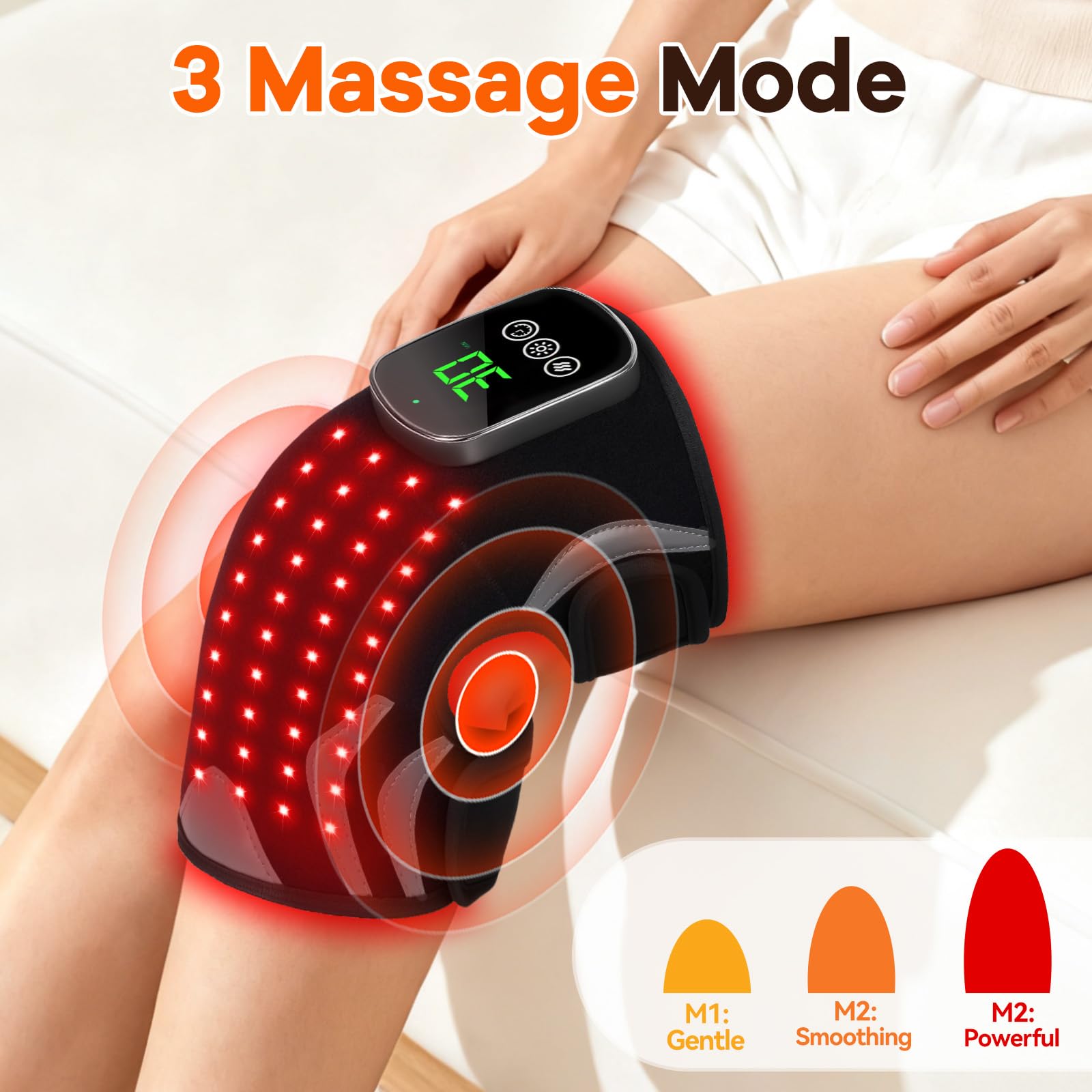 Red Light Therapy Knee Brace with Massage, 3 Vibration Knee Massager with 660nm 850nm Infrared Red Light, 5000mAh Cordless Electric Heated Knee Wrap for Knee Joint Elbow, Gift for Men Women