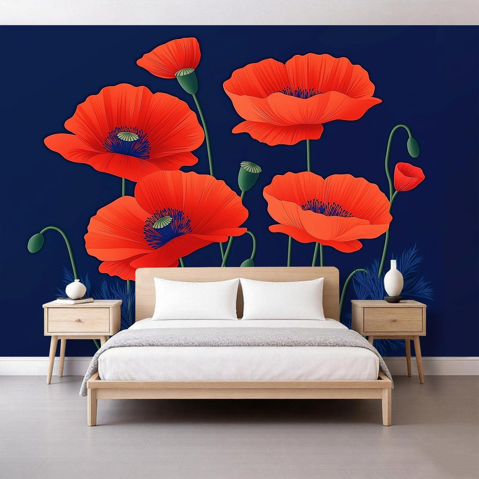 Moda Rośliny I Kwiaty 3D Fototapeta Włóknina 400 x 280 cm Nowoczesne dekoracyjne malowidła ścienne Niebieski Plakat ścienny do pokoju dziecięcego i salonu