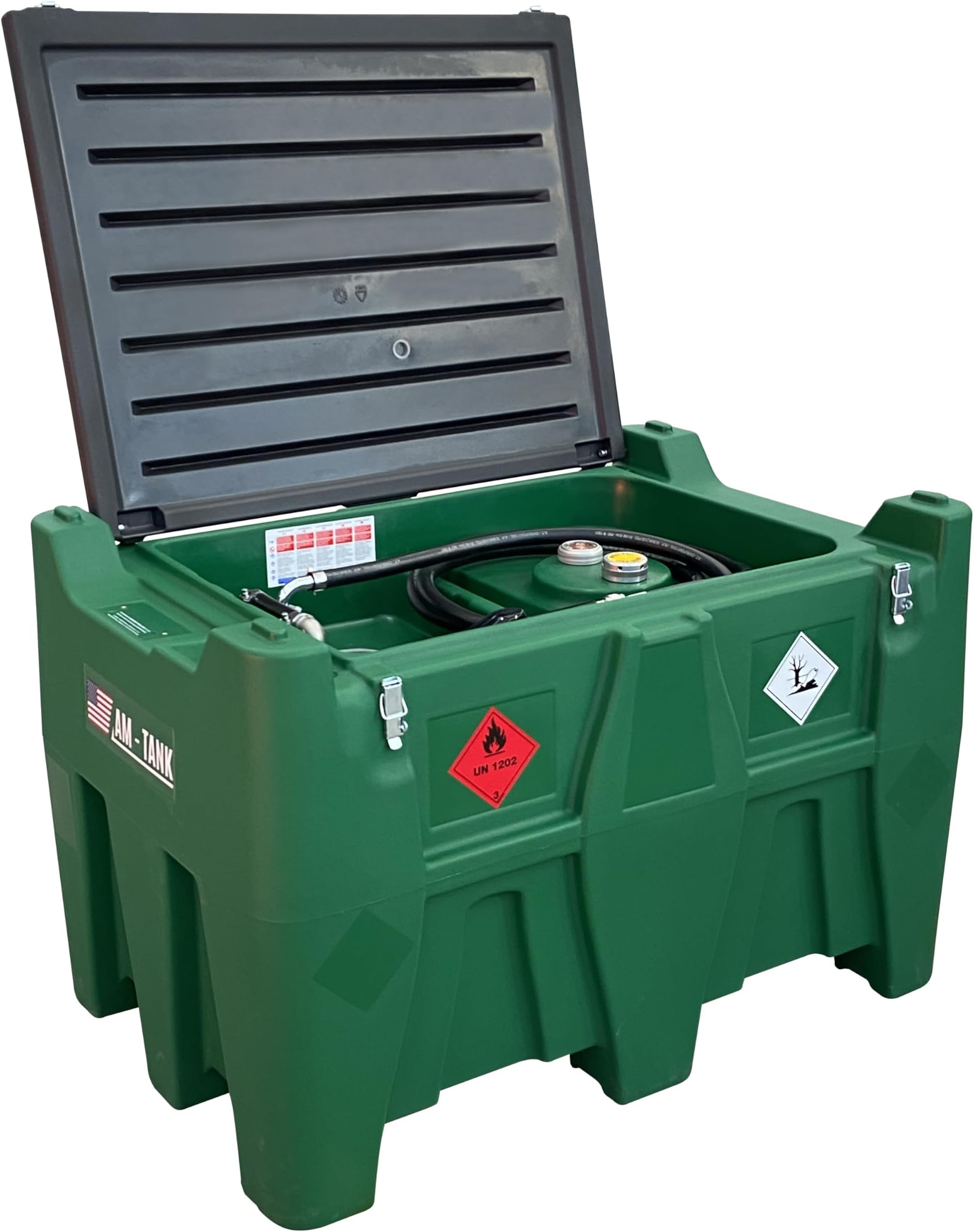 Portable Fuel Tank AM-TANK 116 gal for DIESEL with 12V battery pump, 13ft hose, automatic nozzle