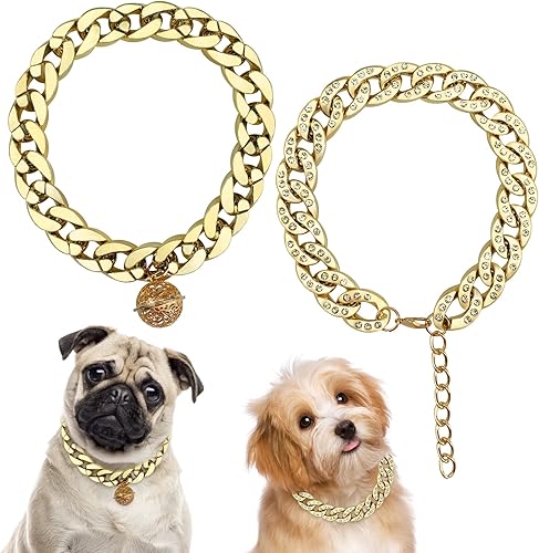 Miniatura 1 de Collar de cadena de oro para perro, collar de metal ligero, cadena de eslabones cubanos para perros grandes y medianos (17 pulgadas)