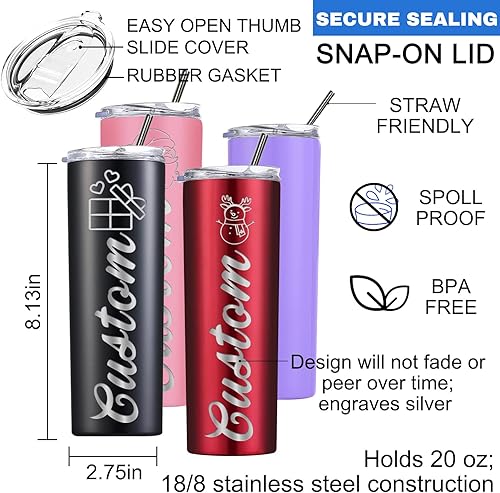 Miniatura 4 de Vasos ajustados personalizados de 20 onzas regalo para Navidad vasos de acero inoxidable personalizados con tapas y popotes grabado láser gratis 16