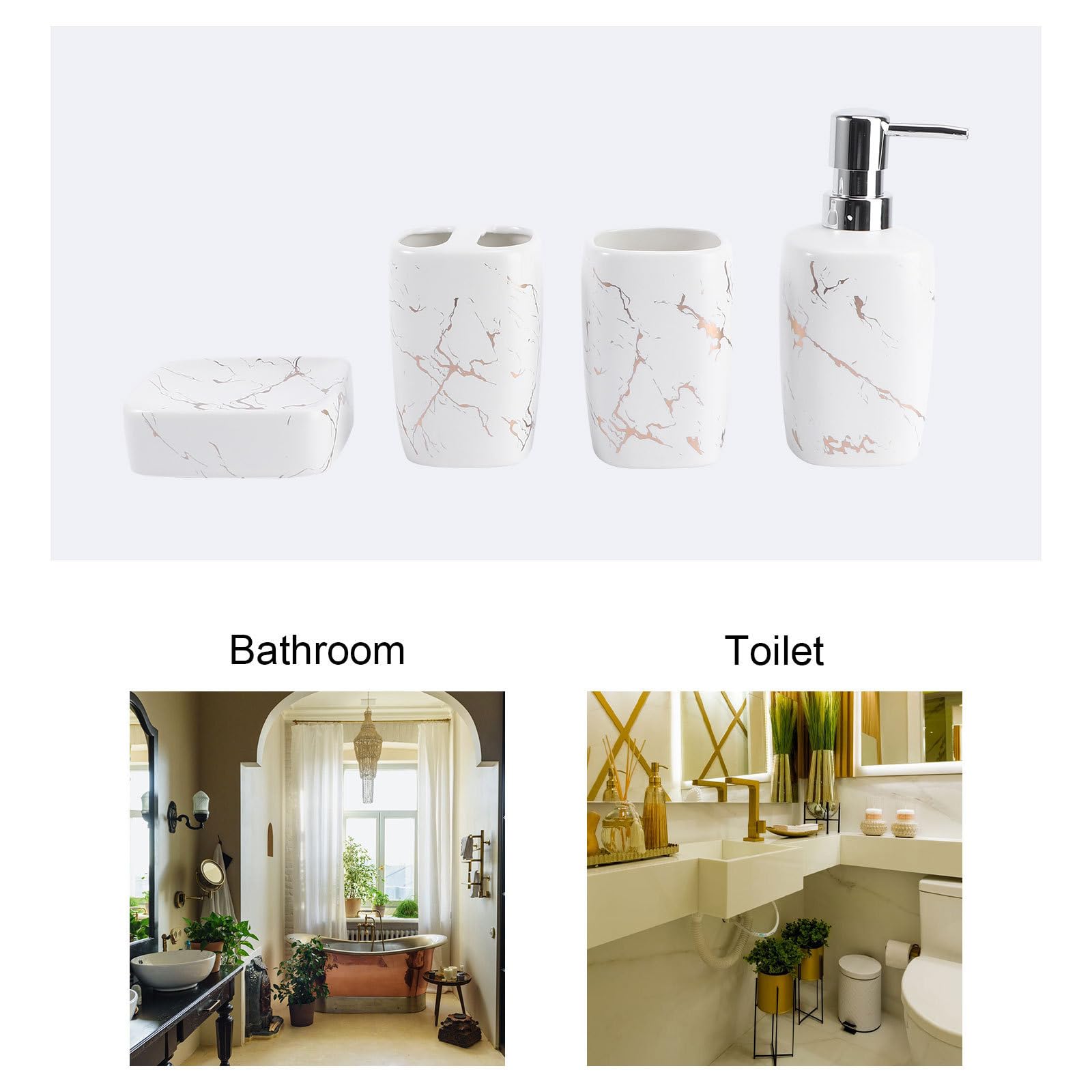 GALPADA Set Accessori da Bagno in Ceramica Bianco 4 Pezzi Porta Spazzolini e Bicchiere per Risciacquo 350ml per Uso Domestico Elegante e Facile da Pulire