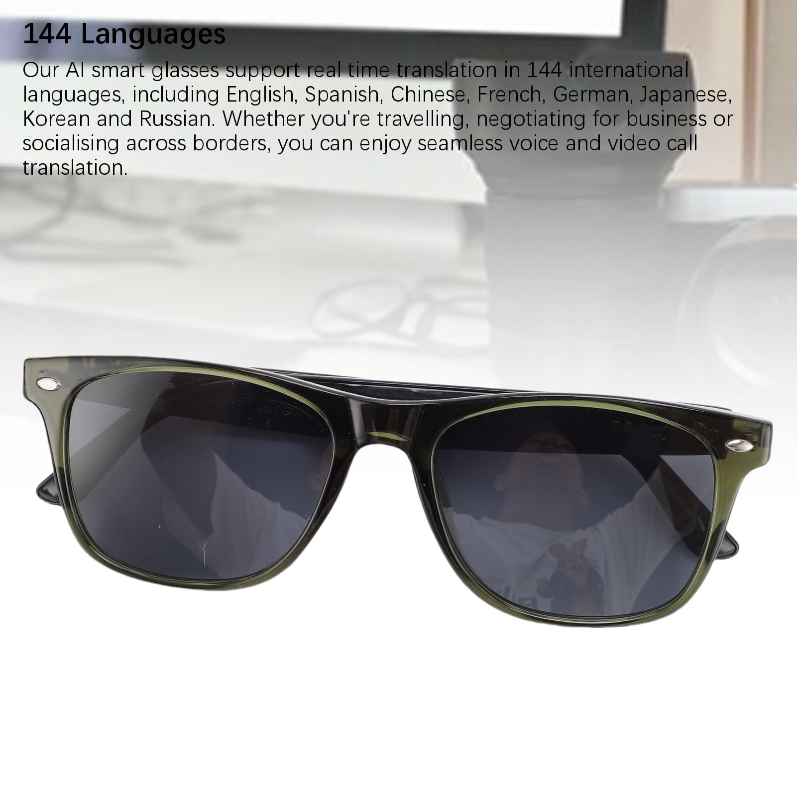 Yunseity Smart Glasses with AI Translation, Bluetooth5.3 Translation Glasses with 144 Languages, Blue Light Filtering Lenses, Open Ear Lighweight Eyeware, Real Time Translating