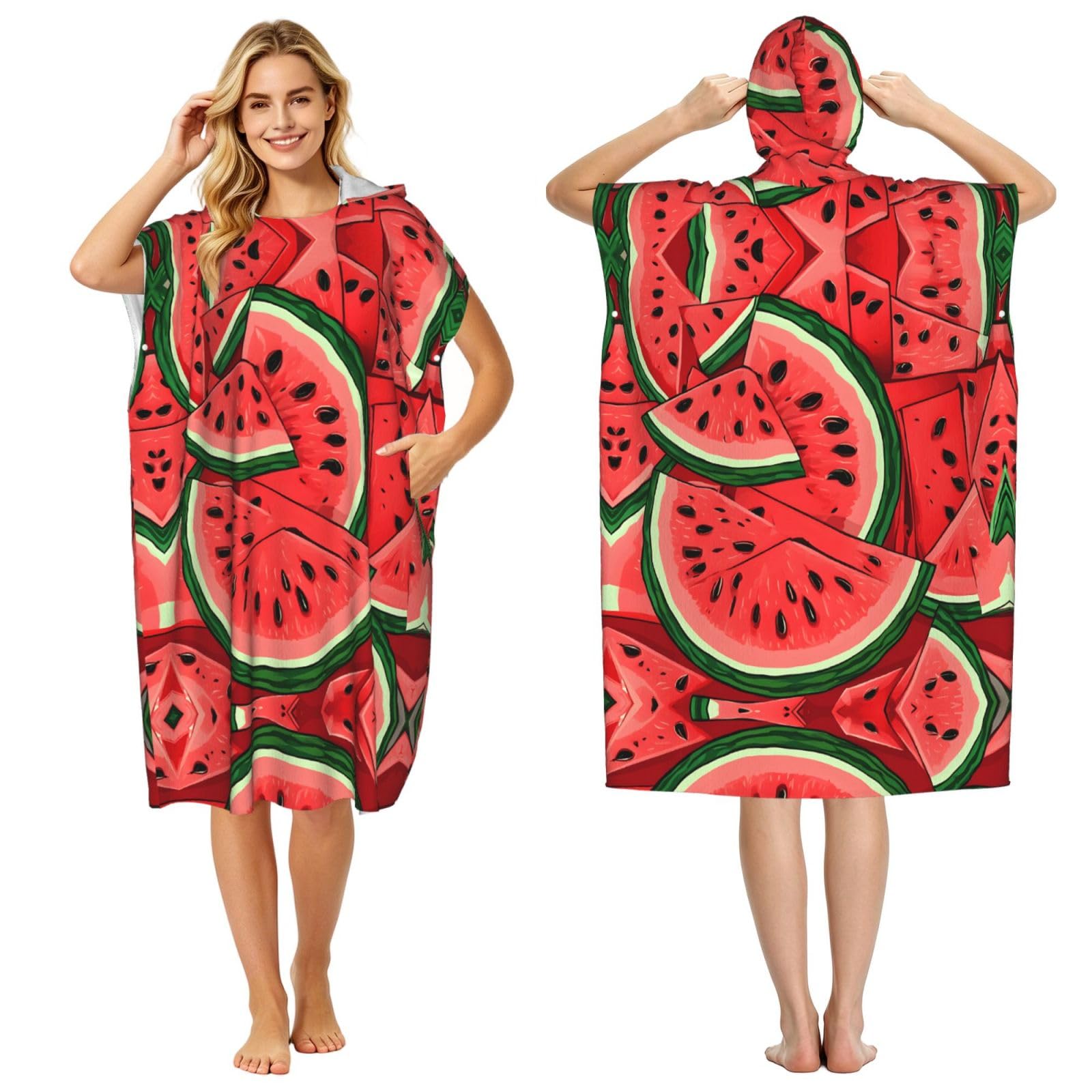 Peignoir piscine adulte femme homme à capuche pastèque séchage rapide