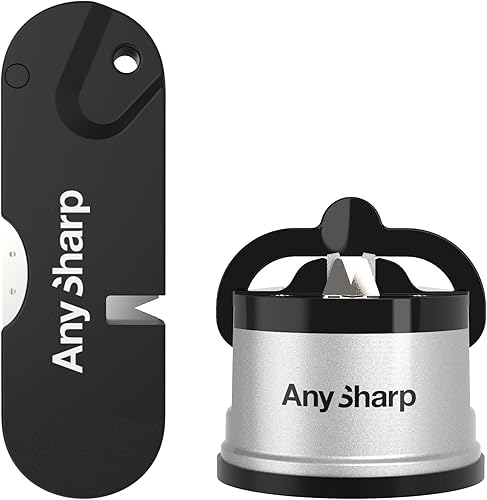 AnySharp Paquete de afiladores de cuchillos, afila cocina, táctico, cuchillos de caza, seguro, con una sola mano, portátil, arrancador de fuego,