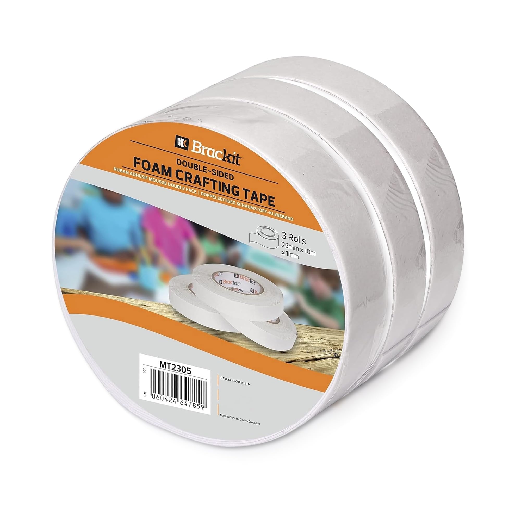 brackit 3 Rolls Double-Sided White Foam Craft Tape – 25mm x 1mm x 10m – Multipurpose For Crafting, Card Making, Arts & Crafts, Wrapping, Securing Photographs, Documents, And More