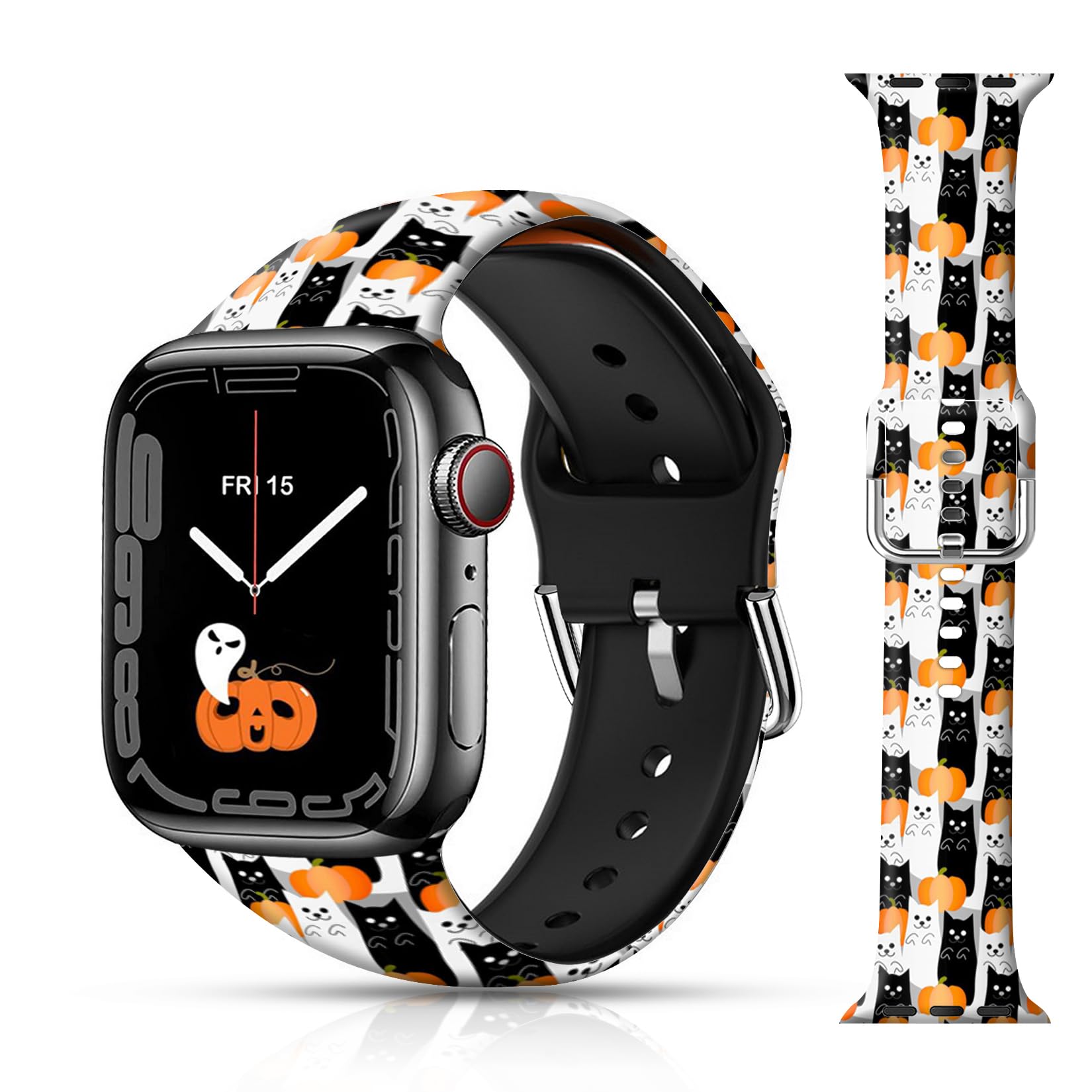 LAACO Fall Halloween Design Sport Bands Compatible with Apple Watch 38mm 40mm 41mm 42mm 44mm 45mm 49mm for Women Men, Flower Silicone Wristbands Replacment Strap for iWatch Series SE 8 7 6 5 4 3 2 1