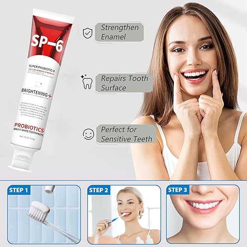 Miniatura 2 de 3 unidades de pasta dental blanqueadora probiótica SP-6 para blanquear los dientes y la salud de las encías, sabor a menta fresca, uso diario para