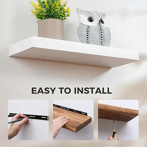 Miniatura 7 de Juego de 2 estantes flotantes para montar en la pared, hechos a mano, de madera rústica, de pino europeo, estante de almacenamiento para cocina,