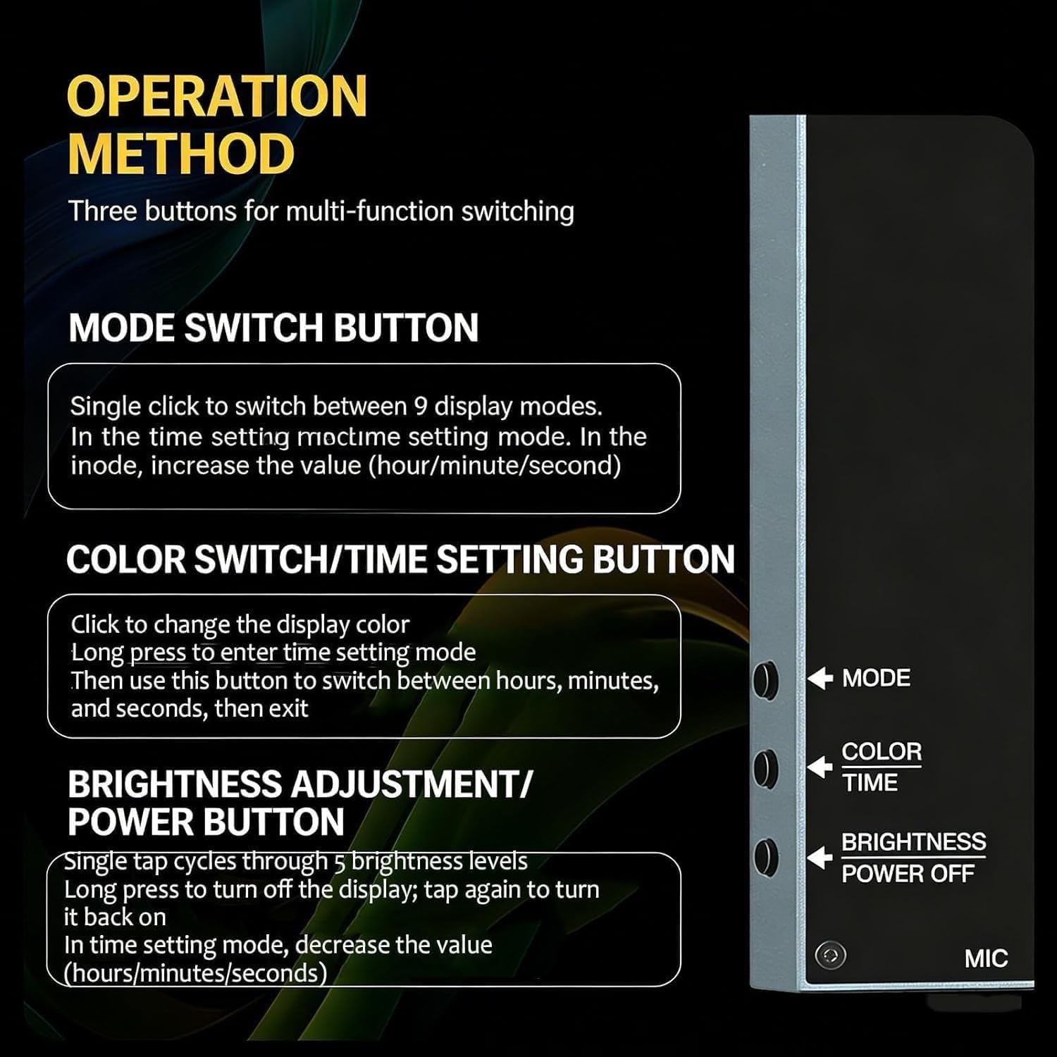Reloj digital LED, reloj de pared y escritorio, múltiples modos de visualización, brillo ajustable, micrófono integrado para oficina en casa