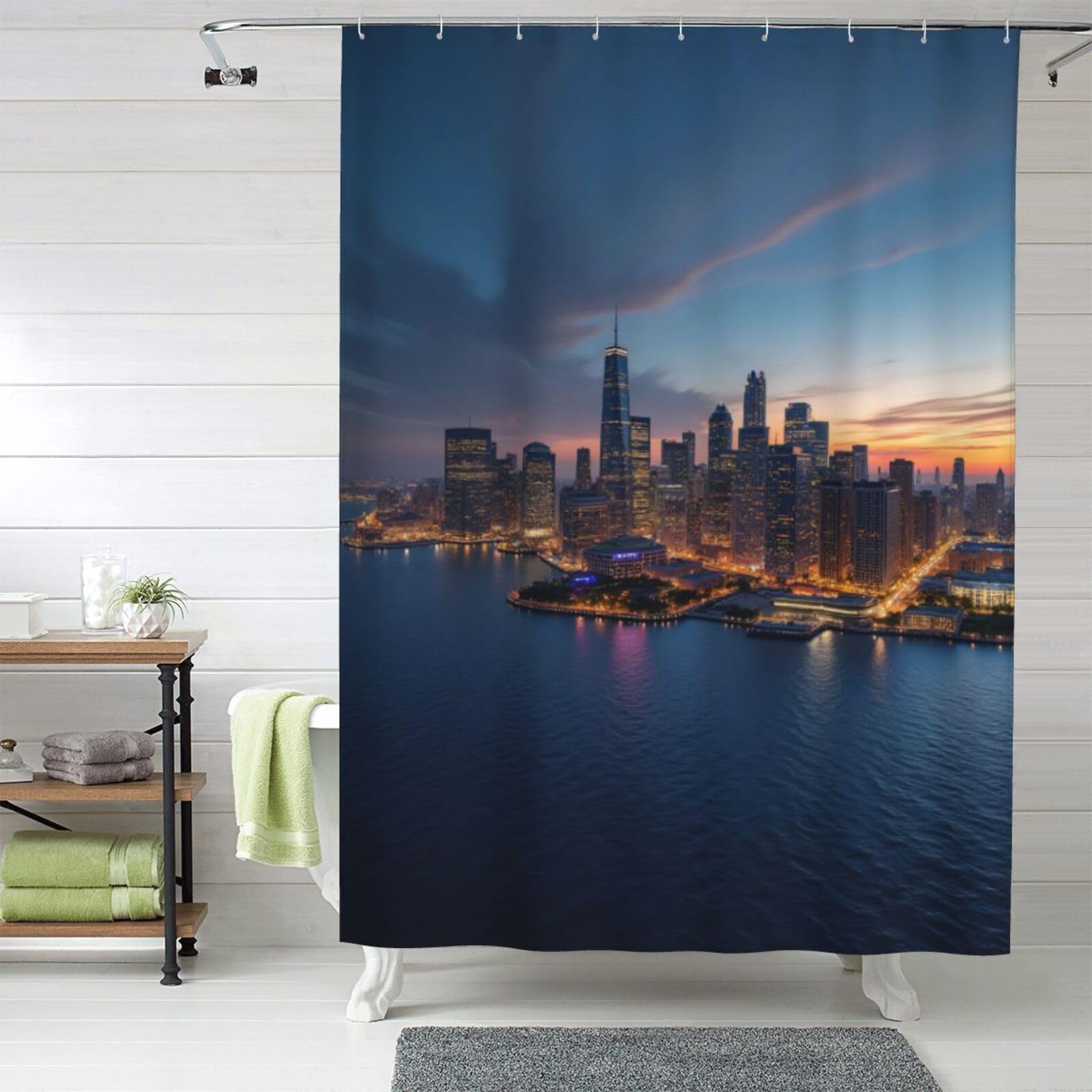 Rideau de douche paysage urbain 152x183 cm épais et lavable n°158