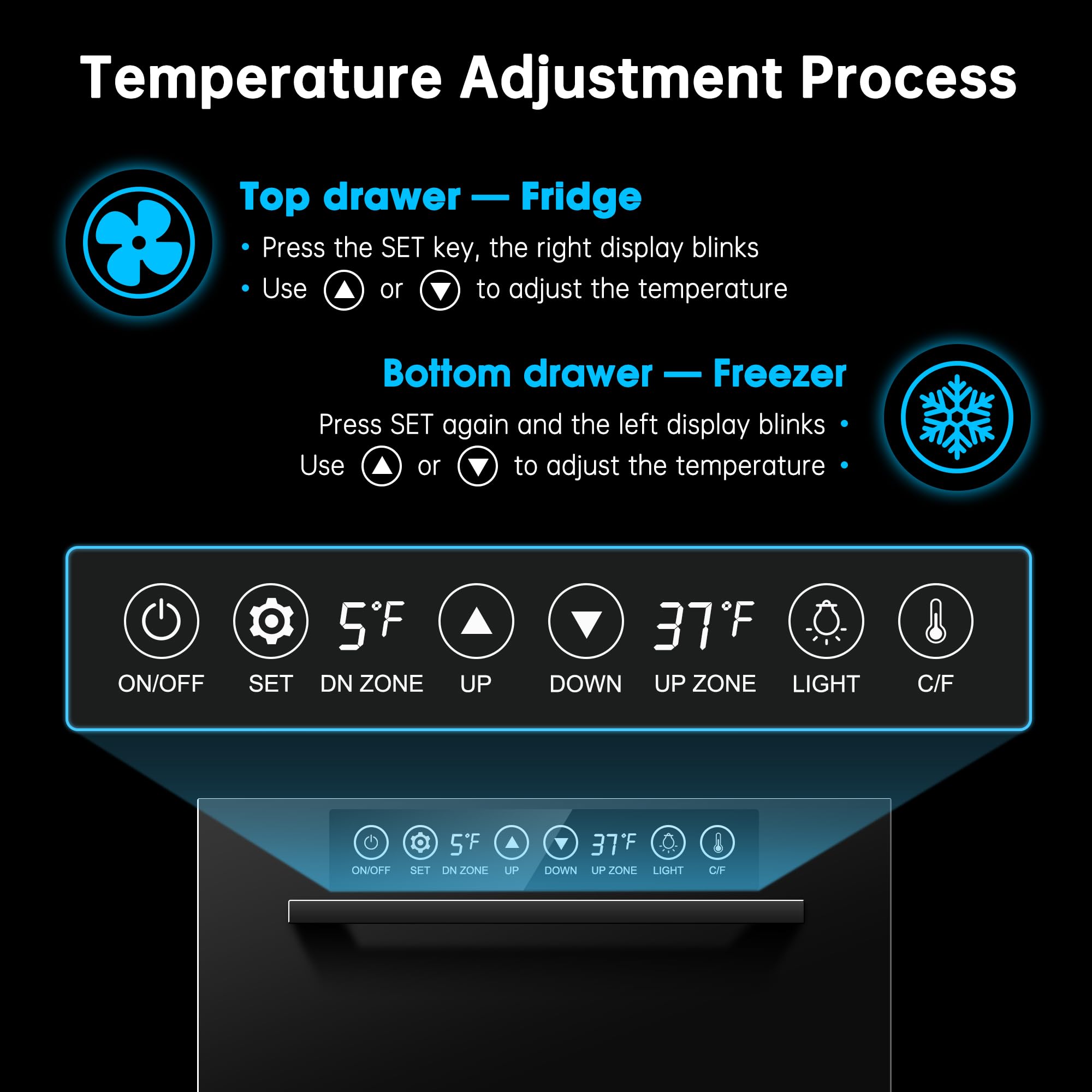 24inch Double Drawer Refrigerator With Freezer,Under Counter Beverage Fridge For Indoor Outdoor Kitchen, Waterproof Black Stainless Steel Freezer For Freshness & Freezing Meat (-0.4℉ To 50℉) on Fridge.com - View 3
